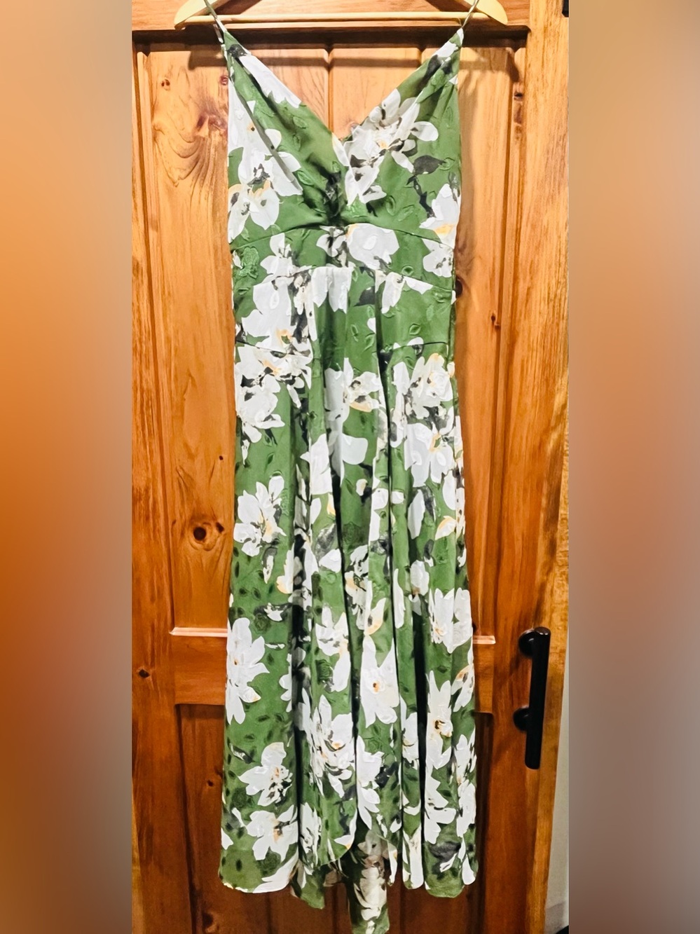 Astr green maxi skirt with white floral print